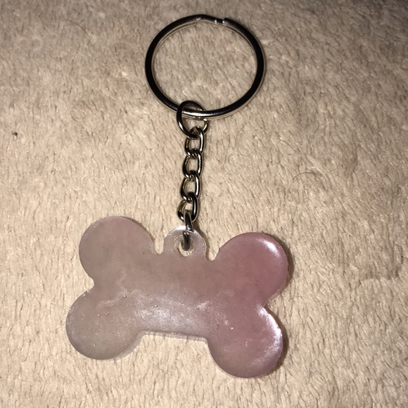 Custom epoxy bone 🦴 shaped keychain light pink colored customizable New - Picture 3 of 3